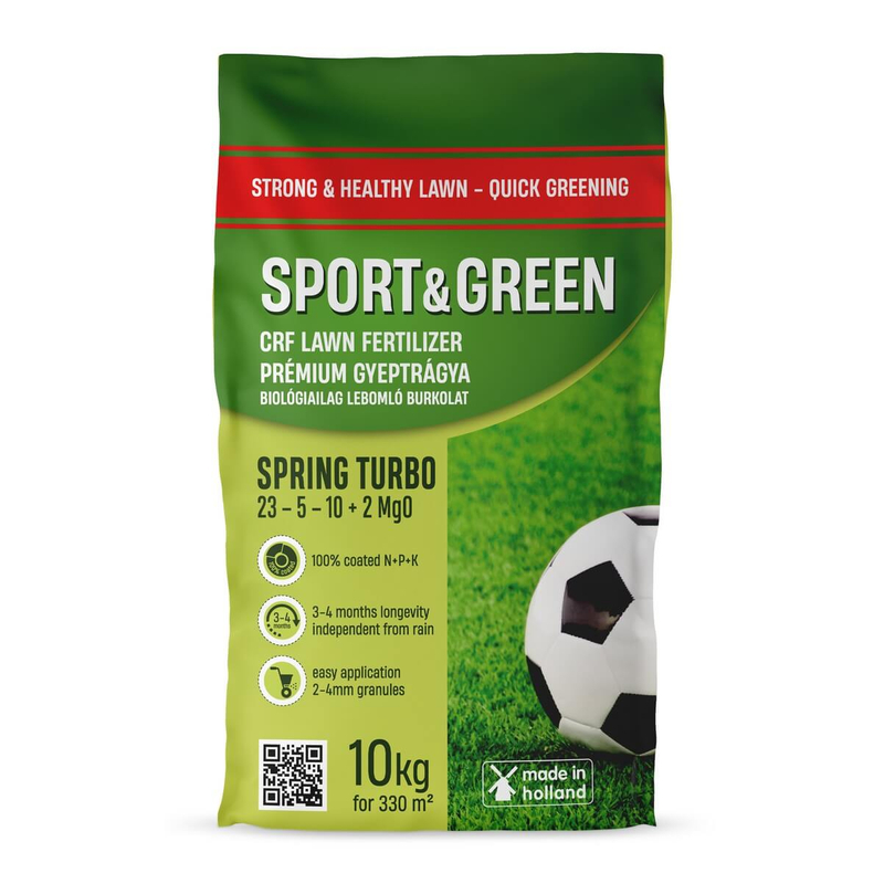 Sport and Green Spring Turbo 3-4 hó 23-5-10+2Mg 10 kg prémium tavaszi gyeptrágya